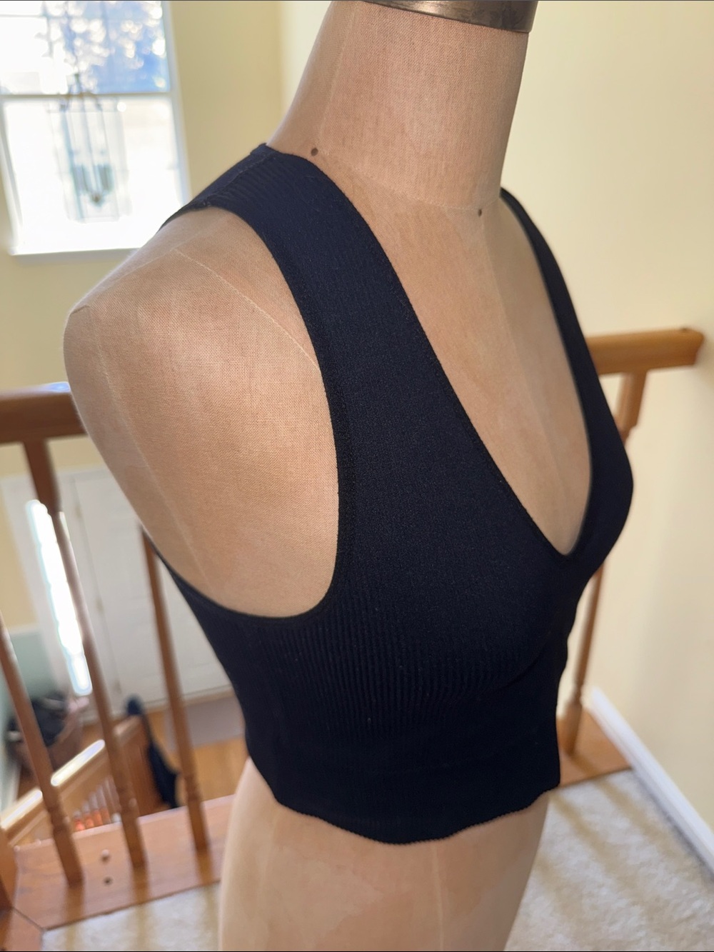 Garage Black Ribbed V-Neck Cropped Tank - Picture 2 of 5